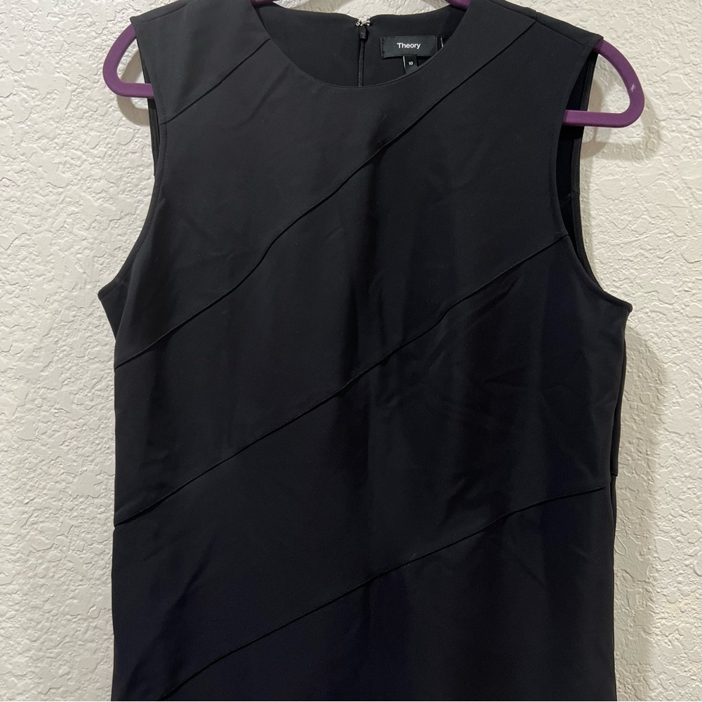 THEORY Black Precision Ponte Diagonal Drape Sheath Dress Size 10 - Picture 8 of 11